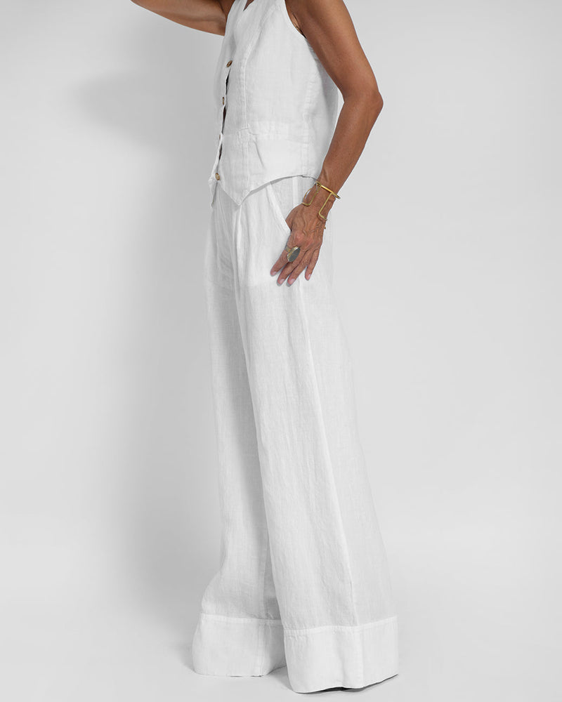 Elegante 2-Delige Set Linnen Wijde Broek En Vest Voor Dames