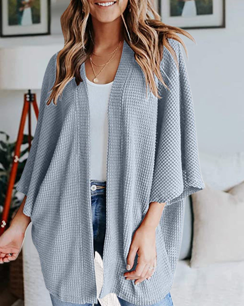 Effen Cardigen Met 3/4 Mouwen Los Pasvorm Patroontype Effen