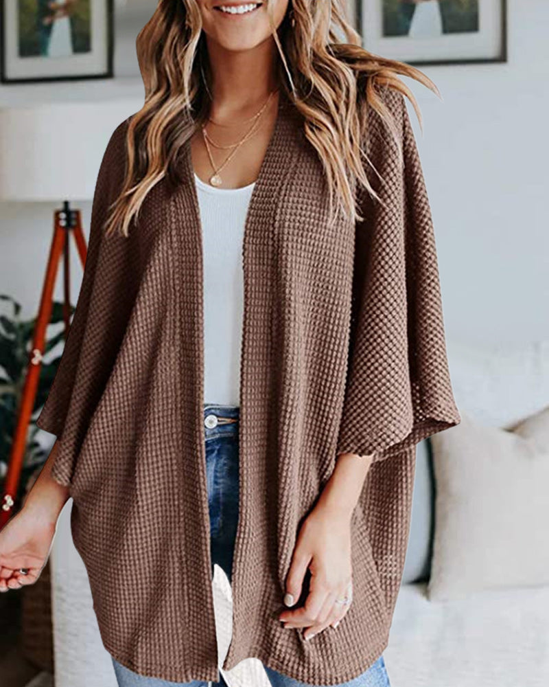 Effen Cardigen Met 3/4 Mouwen Los Pasvorm Patroontype Effen