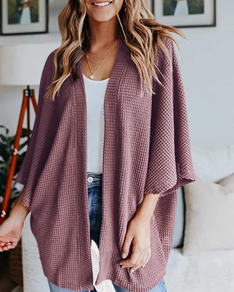 Effen Cardigen Met 3/4 Mouwen Los Pasvorm Patroontype Effen