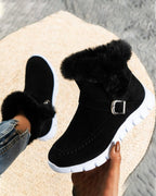 Dames Effen Warme Snowboots Suède Nepbont Patchwork Rits - Winterlaarzen