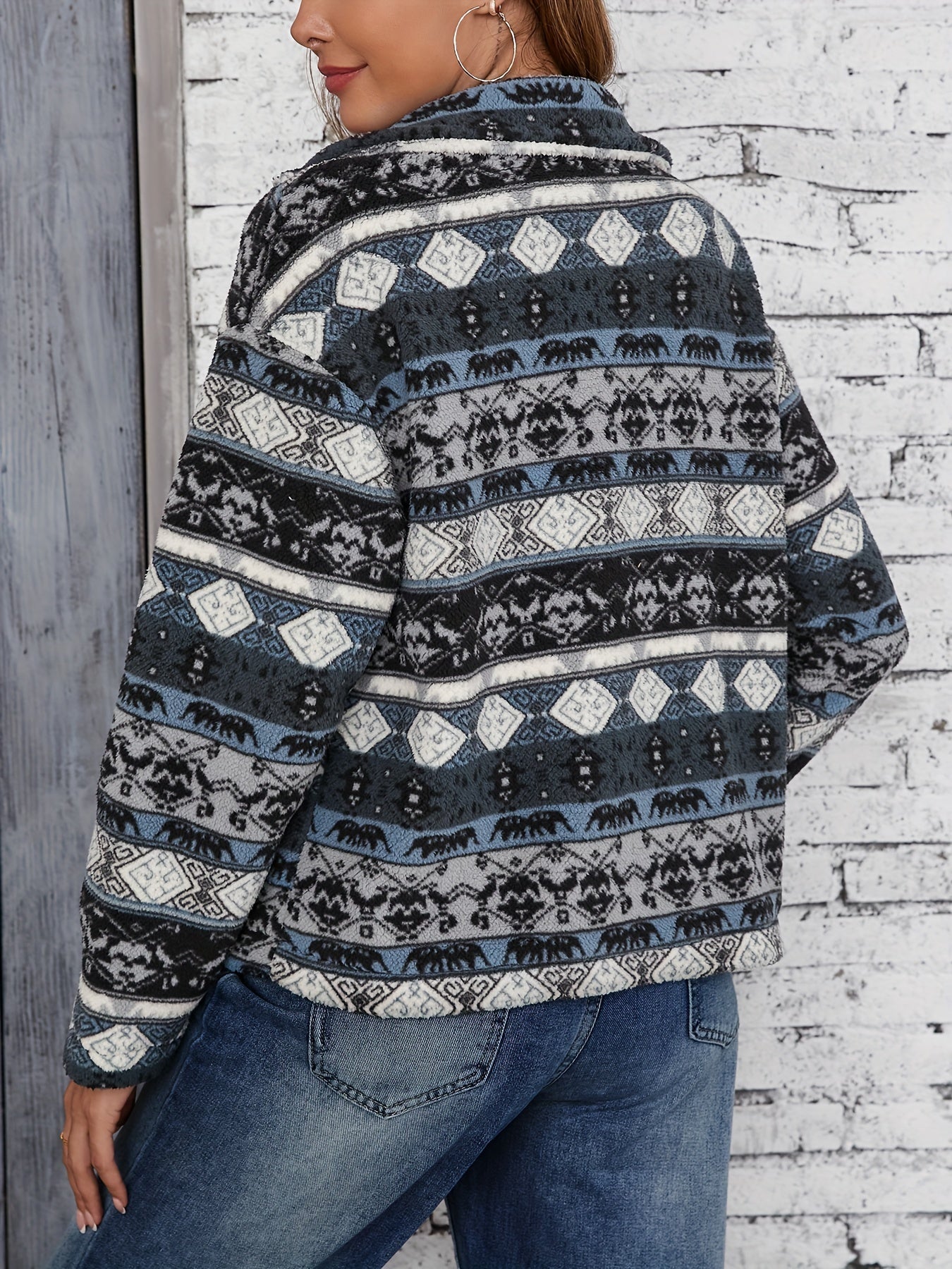 Dames Fleece Jack met Tribal Print Ritssluiting Reverskraag - Tussenjas