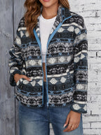 Dames Fleece Jack met Tribal Print Ritssluiting Reverskraag - Tussenjas