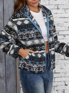 Dames Fleece Jack met Tribal Print Ritssluiting Reverskraag - Tussenjas