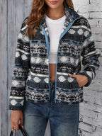 Dames Fleece Jack met Tribal Print Ritssluiting Reverskraag - Tussenjas