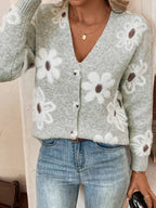 Bloemenpatroon Cardigan Trui Katoenmix Licht Elastisch