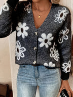Bloemenpatroon Cardigan Trui Katoenmix Licht Elastisch