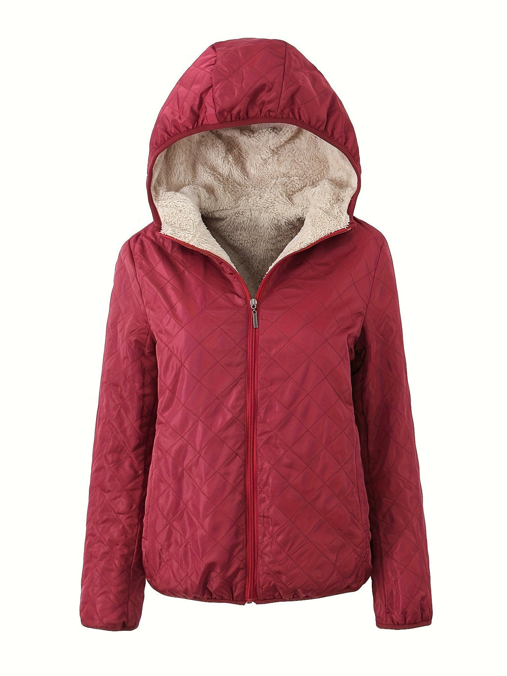 Dames Gewatteerde Jas Met Rits En Capuchon Katoenmix Pasvorm