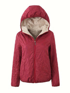 Dames Gewatteerde Jas Met Rits En Capuchon Katoenmix Pasvorm