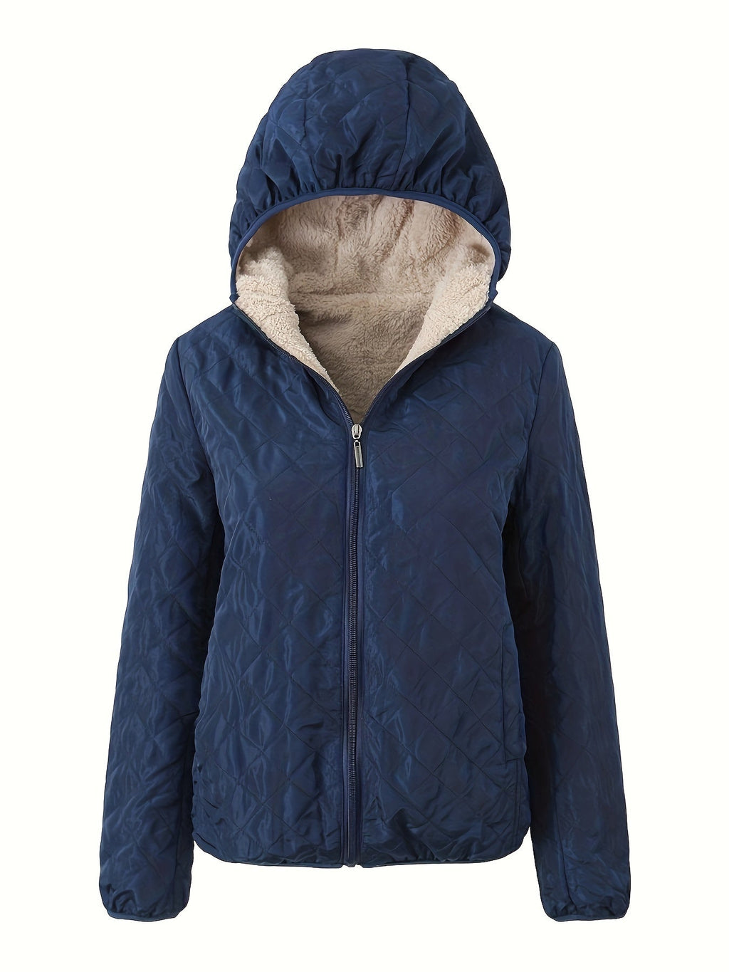 Dames Gewatteerde Jas Met Rits En Capuchon Katoenmix Pasvorm