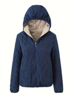 Dames Gewatteerde Jas Met Rits En Capuchon Katoenmix Pasvorm