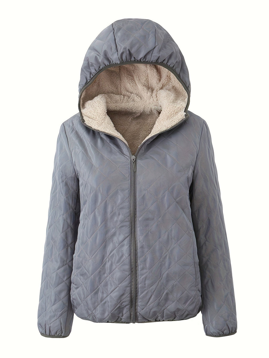 Dames Gewatteerde Jas Met Rits En Capuchon Katoenmix Pasvorm
