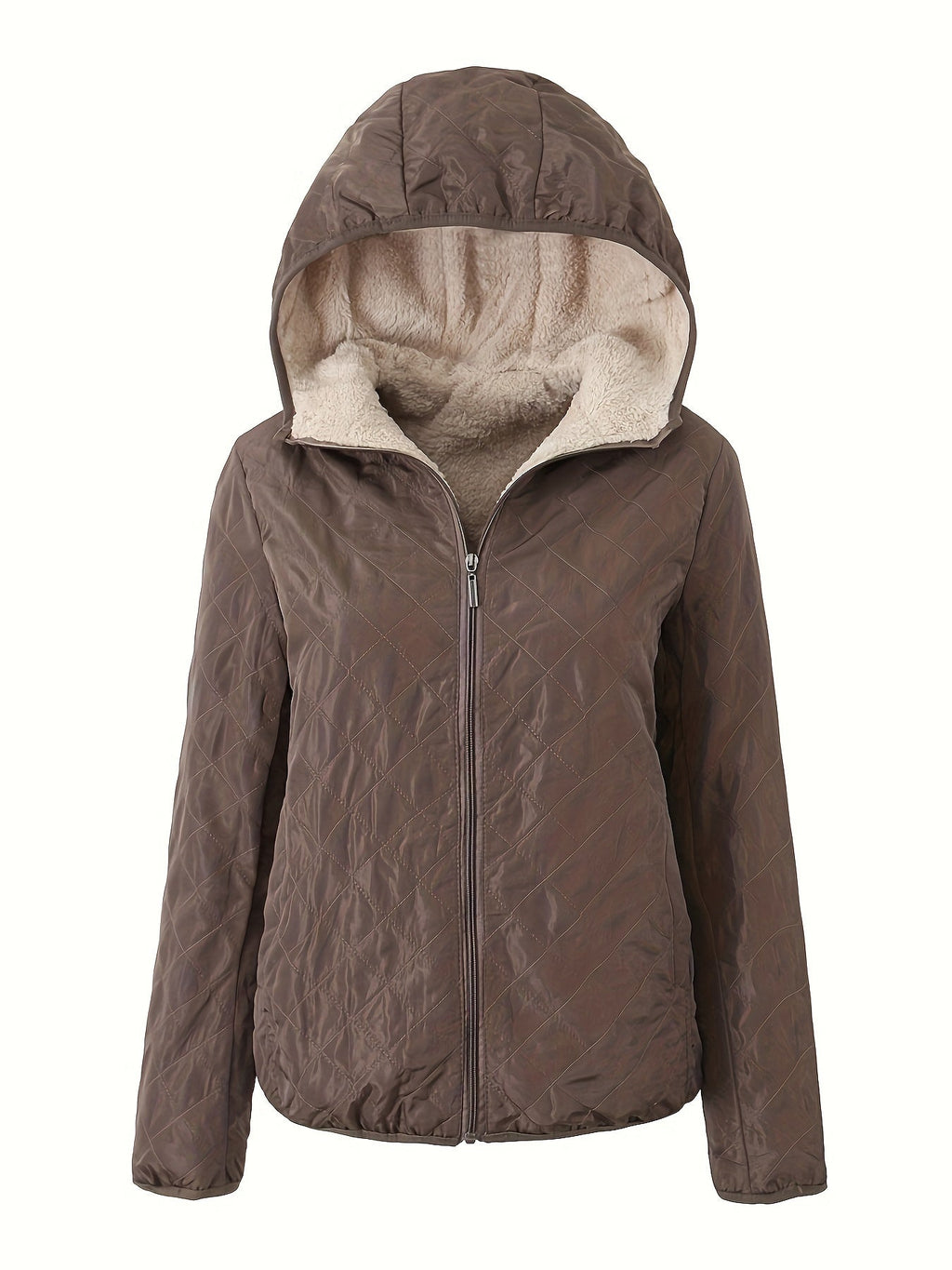 Dames Gewatteerde Jas Met Rits En Capuchon Katoenmix Pasvorm