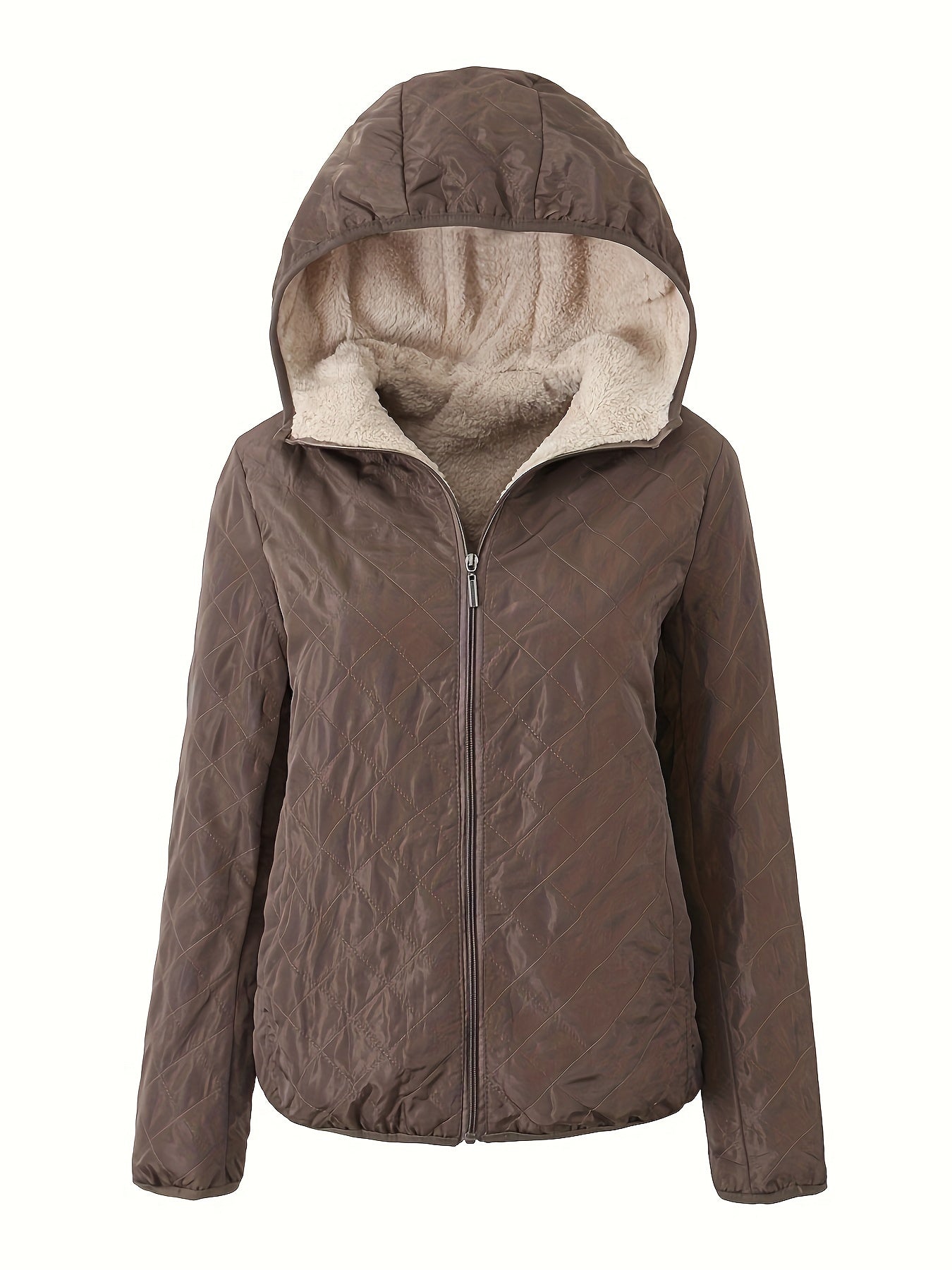 Dames Gewatteerde Jas Met Rits En Capuchon Katoenmix Pasvorm