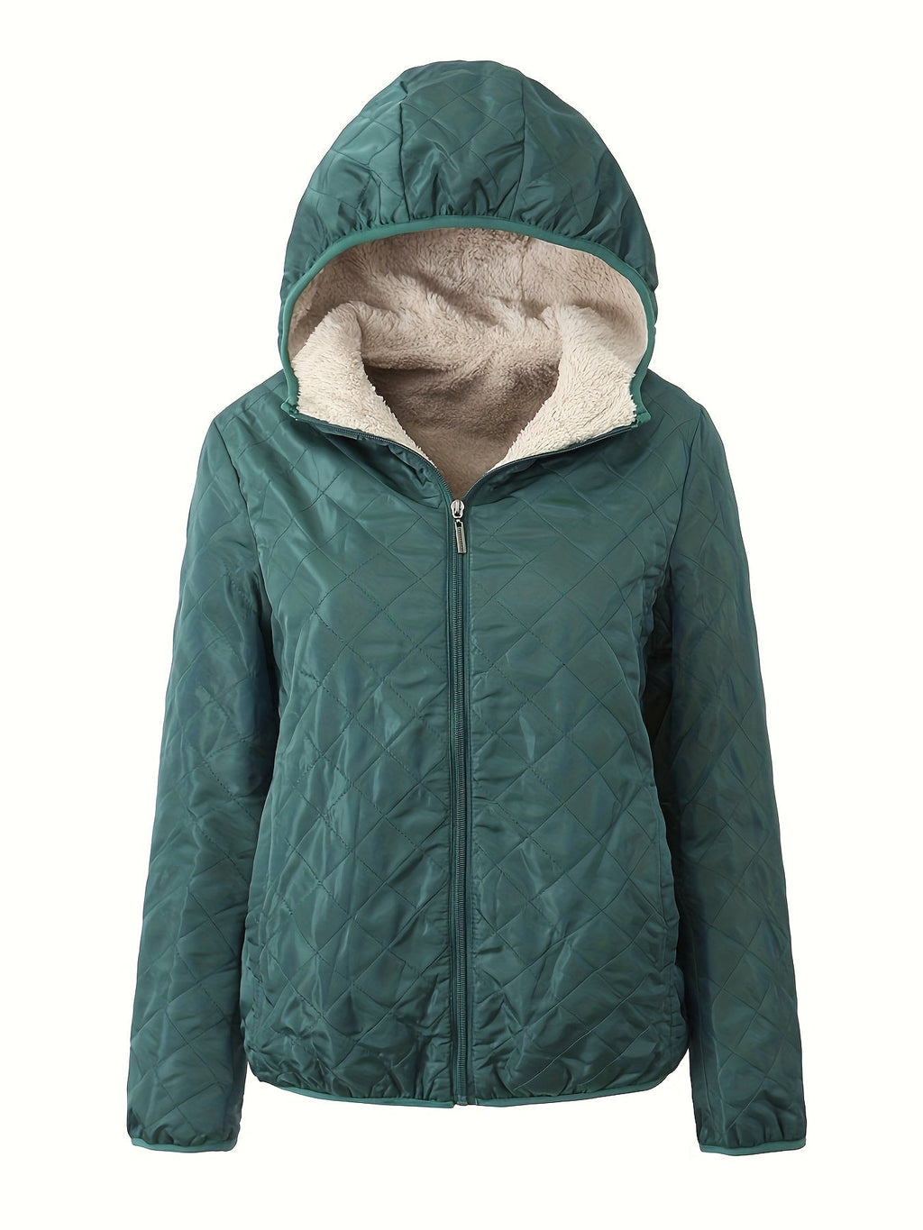 Dames Gewatteerde Jas Met Rits En Capuchon Katoenmix Pasvorm