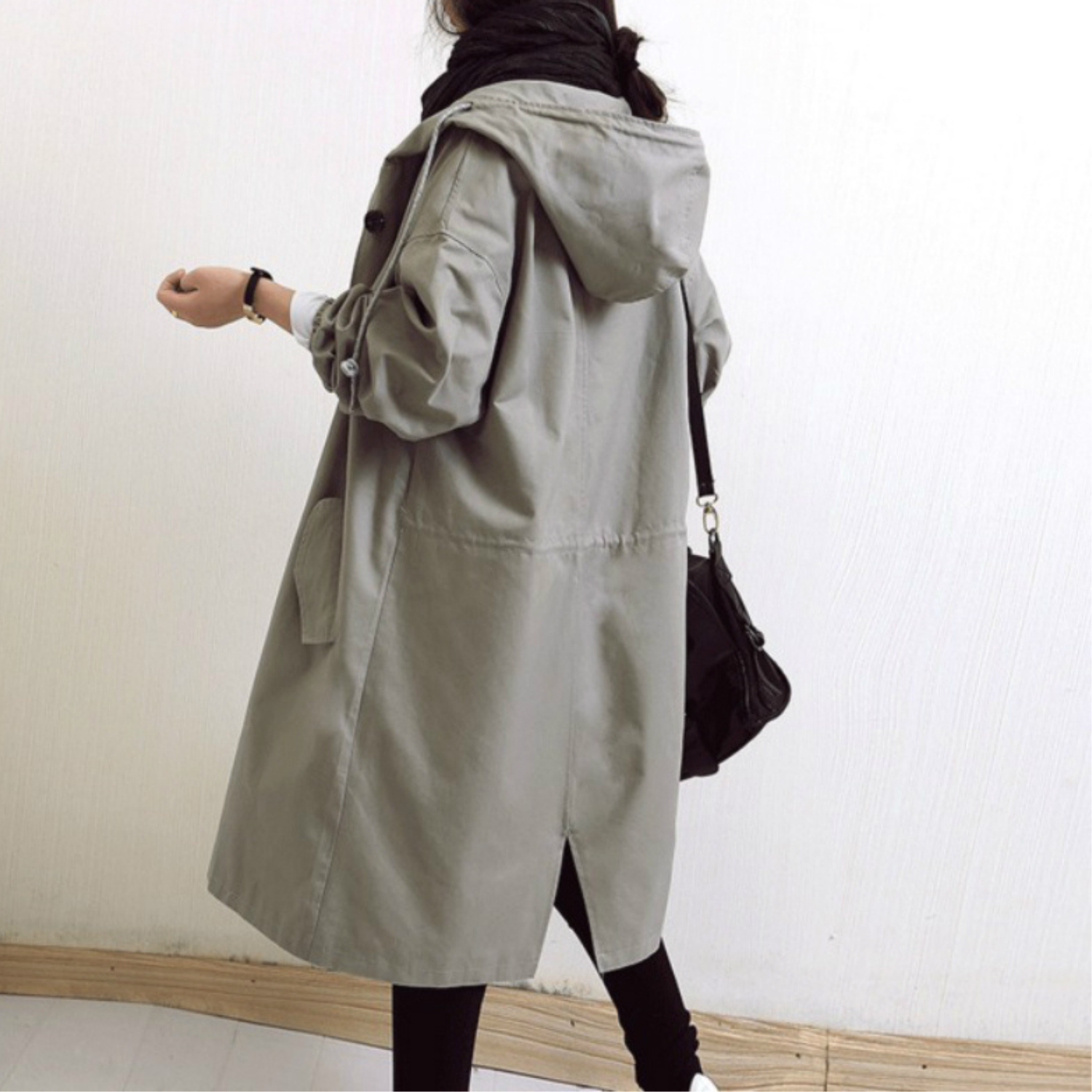 Dames Lange Trenchcoat Capuchon Wind en Waterdicht