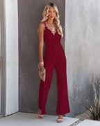 Audriana Zomerse Kanten Jumpsuit voor Dames met Diepe V-hals en Luxe Katoen Polyester Mix