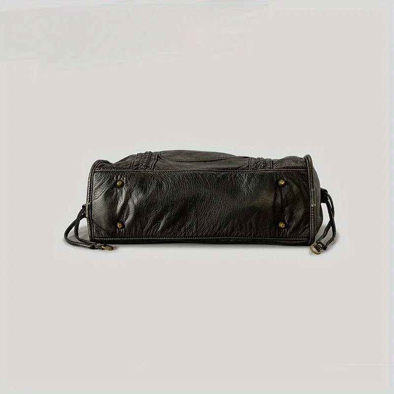 Vintage Gewassen Faux Leer Schouder Stadstas