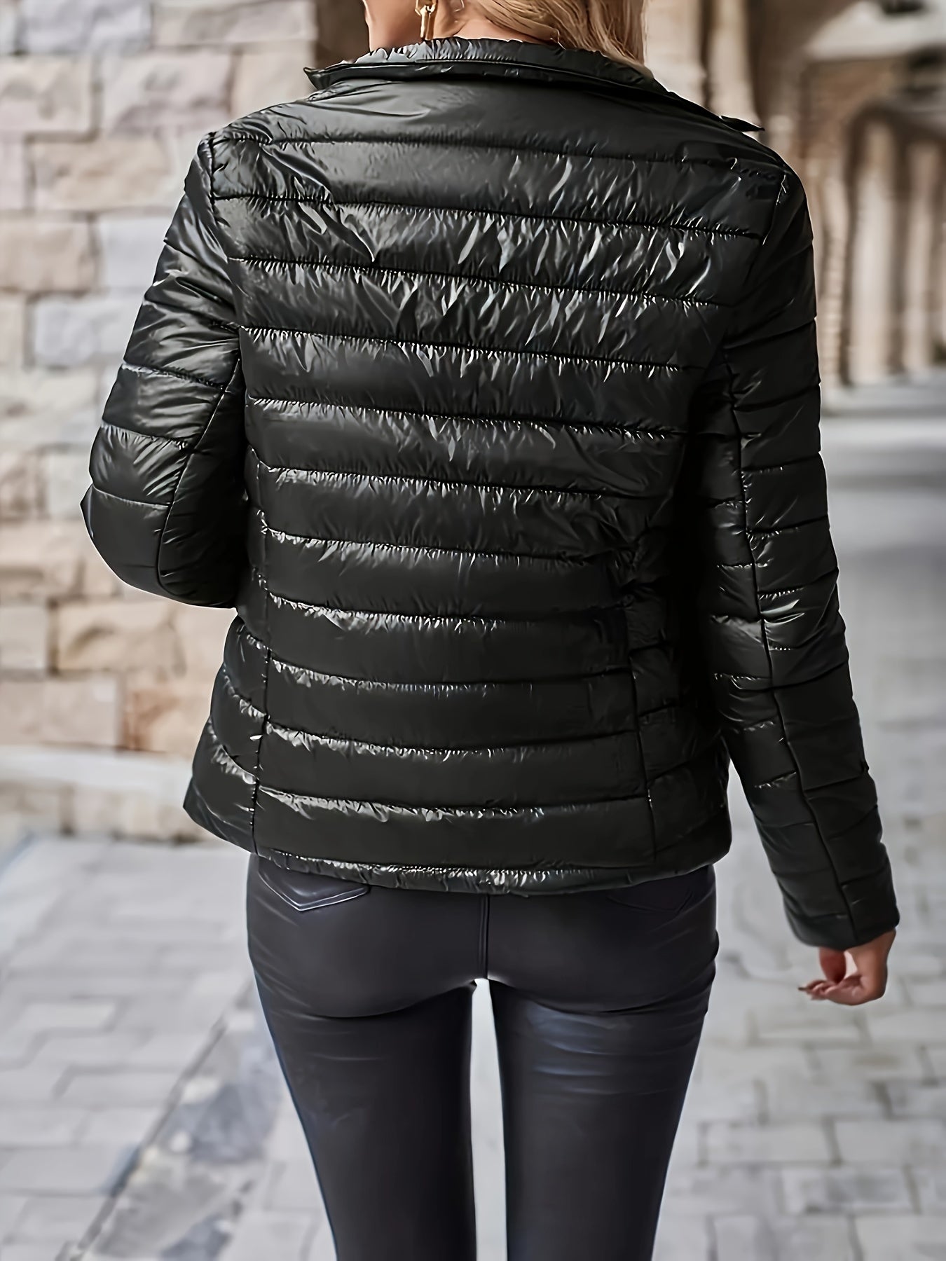 Dames Pufferjas Polyamide Met Staande Kraag en Zakken Regular Fit