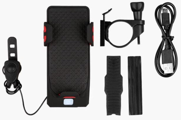 BikePro  4-in-1 Telefoonhouder, Powerbank, Verlichting & Claxon