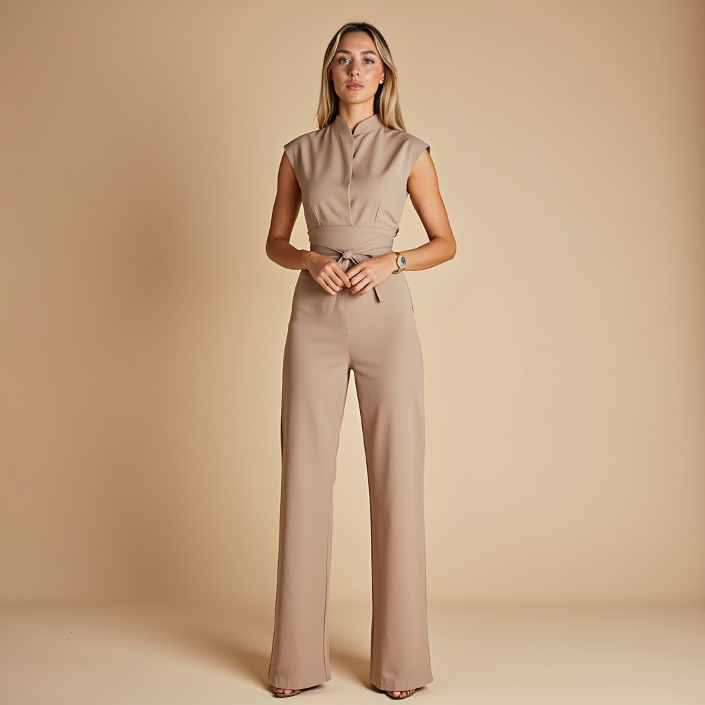 Jumpsuit Mouwloze Met Hoge Kraag En Ceintuur Zakelijk
