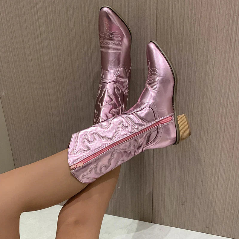 Dames Fleur Elegante Metallic Cowboy Laarzen Laarzen Laarzen