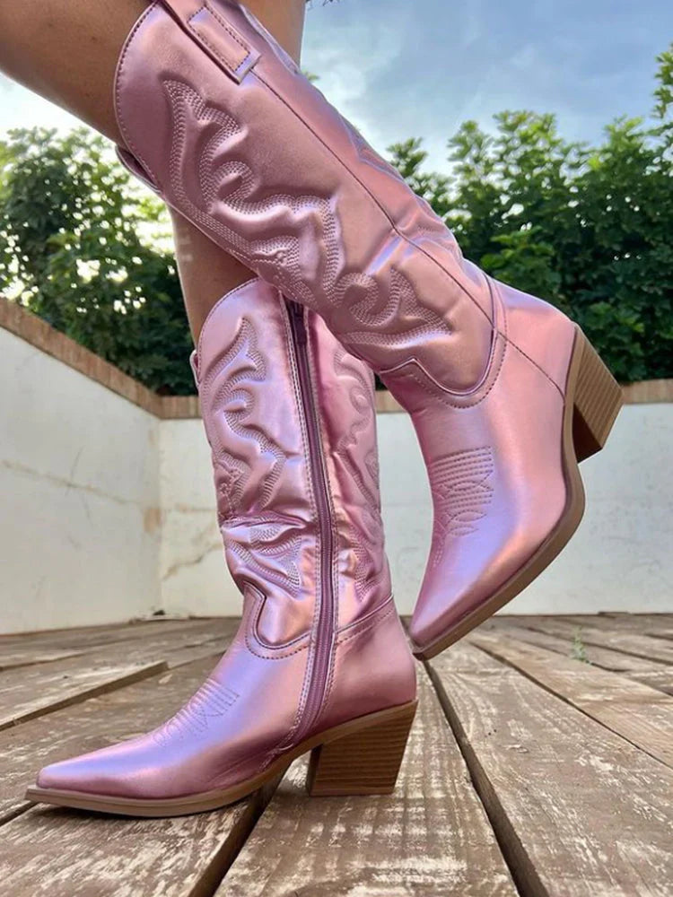 Dames Fleur Elegante Metallic Cowboy Laarzen Laarzen Laarzen