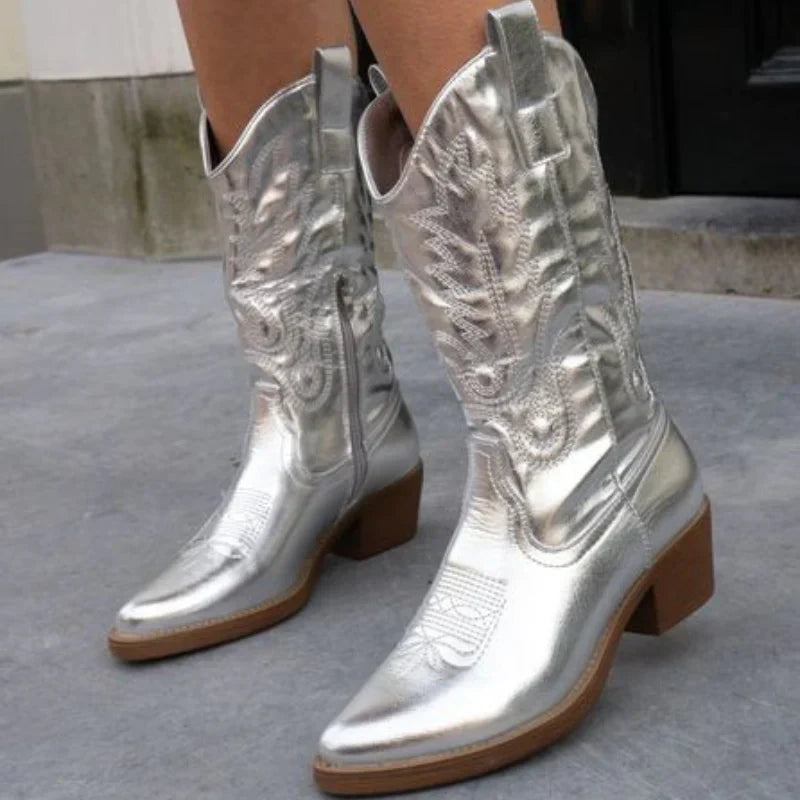 Dames Fleur Elegante Metallic Cowboy Laarzen Laarzen Laarzen