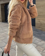 DamesFluffy Fleece Vest Teddy Kasjmier Rits Lange Mouw - Tussenjas