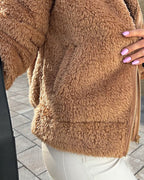 DamesFluffy Fleece Vest Teddy Kasjmier Rits Lange Mouw - Tussenjas