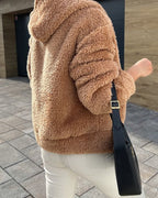 DamesFluffy Fleece Vest Teddy Kasjmier Rits Lange Mouw - Tussenjas