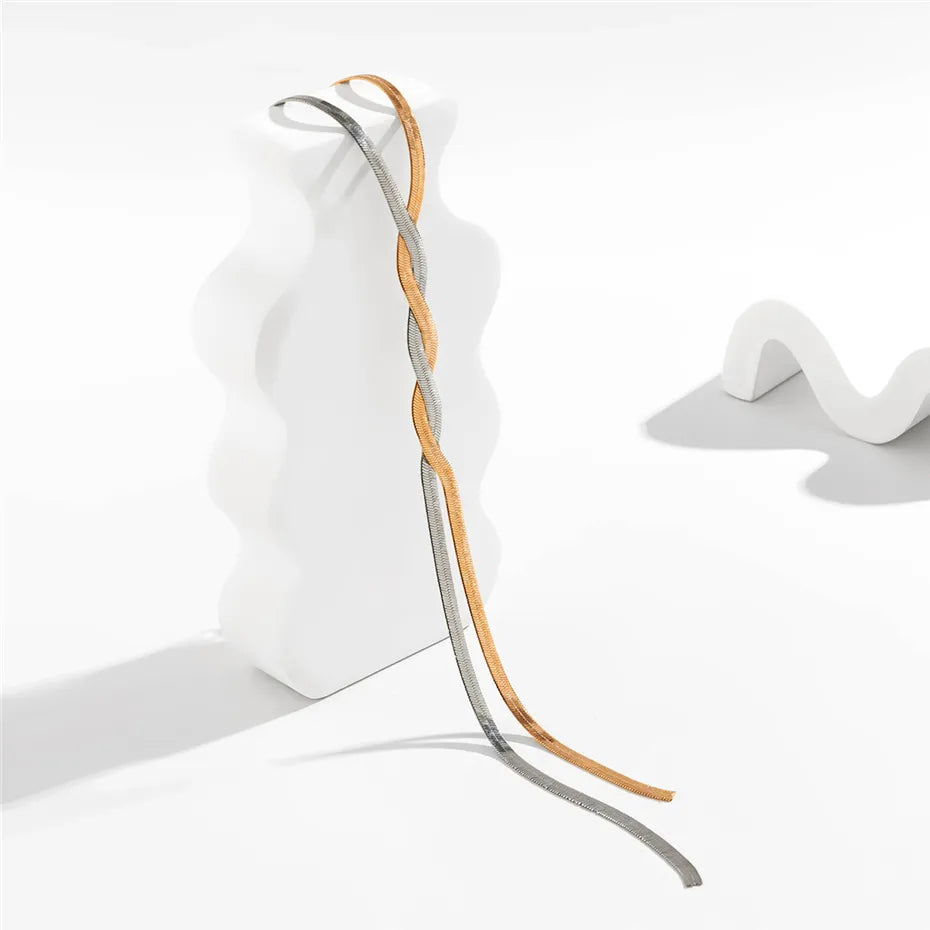 Elegante Halsketting Met Lange Ketting Van Metaal Met Geometrisch Patroon In Goud- Of Zilverkleur Voor Dames, Verstelbare Slangenketting Voor Bruiloften En Dagelijks Gebruik
