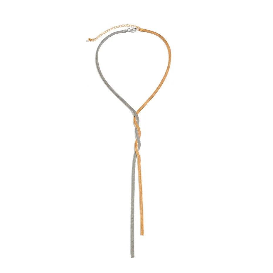 Elegante Halsketting Met Lange Ketting Van Metaal Met Geometrisch Patroon In Goud- Of Zilverkleur Voor Dames, Verstelbare Slangenketting Voor Bruiloften En Dagelijks Gebruik