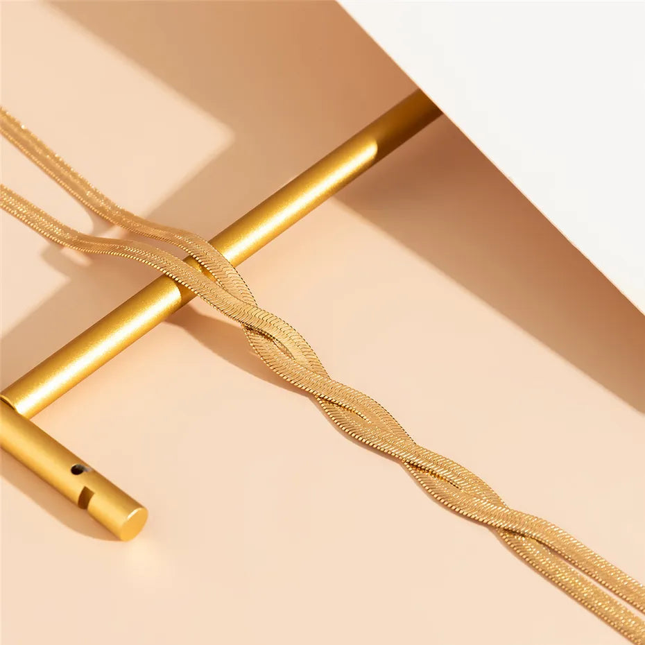 Elegante Halsketting Met Lange Ketting Van Metaal Met Geometrisch Patroon In Goud- Of Zilverkleur Voor Dames, Verstelbare Slangenketting Voor Bruiloften En Dagelijks Gebruik