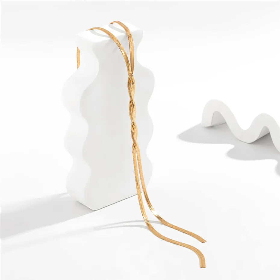 Elegante Halsketting Met Lange Ketting Van Metaal Met Geometrisch Patroon In Goud- Of Zilverkleur Voor Dames, Verstelbare Slangenketting Voor Bruiloften En Dagelijks Gebruik