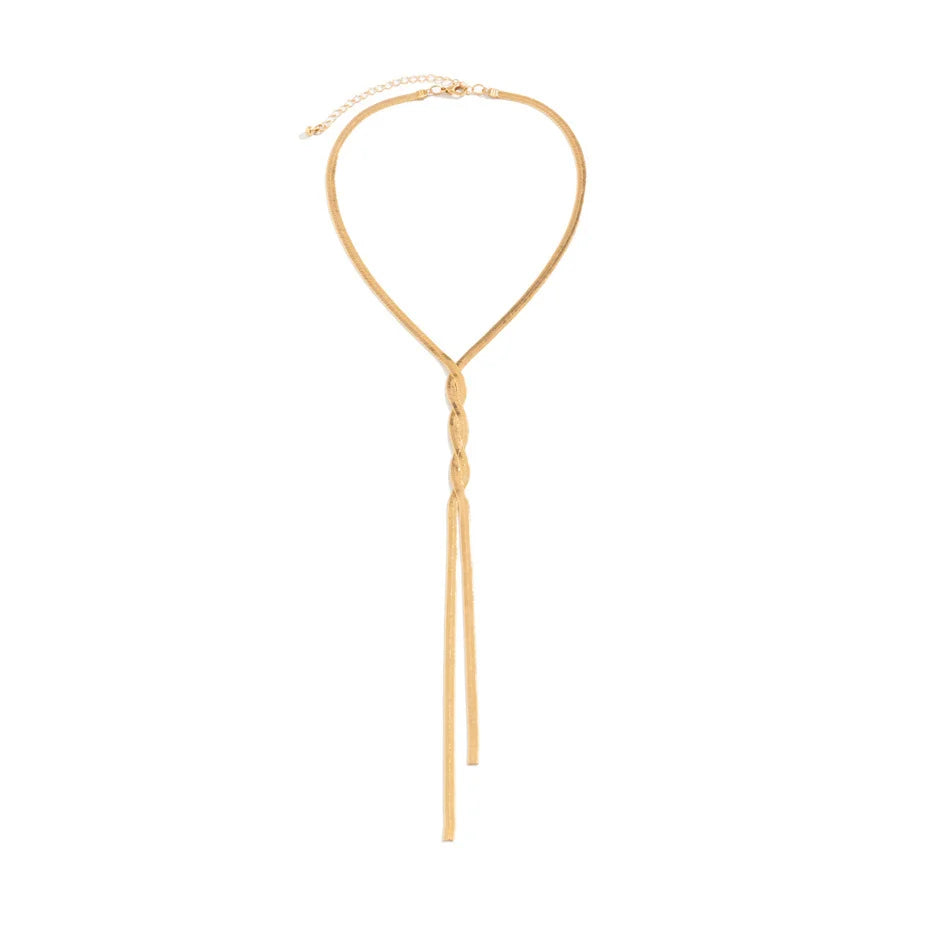Elegante Halsketting Met Lange Ketting Van Metaal Met Geometrisch Patroon In Goud- Of Zilverkleur Voor Dames, Verstelbare Slangenketting Voor Bruiloften En Dagelijks Gebruik