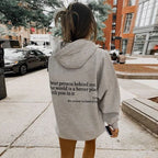 Hoodie Lieve persoon achter mij Unisex Met Tekst Kleur Wit