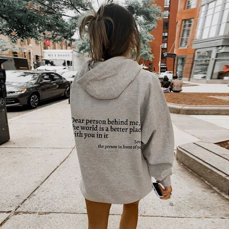 Hoodie Lieve persoon achter mij Unisex Met Tekst Kleur Wit