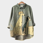 Damesblouse Met Hondenprint Kleurrijk Comfortabel Stofblend