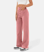 Dames Wijde Pantalon Hoge Taille Met Knoopdetail Relaxed Fit Volledige Lengte Voor Iedere Gelegenheid
