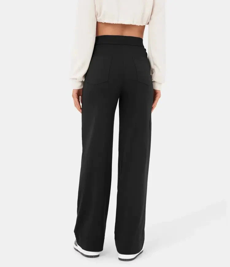 Dames Wijde Pantalon Hoge Taille Met Knoopdetail Relaxed Fit Volledige Lengte Voor Iedere Gelegenheid
