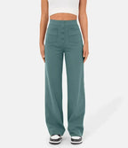 Dames Wijde Pantalon Hoge Taille Met Knoopdetail Relaxed Fit Volledige Lengte Voor Iedere Gelegenheid