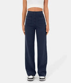 Dames Wijde Pantalon Hoge Taille Met Knoopdetail Relaxed Fit Volledige Lengte Voor Iedere Gelegenheid