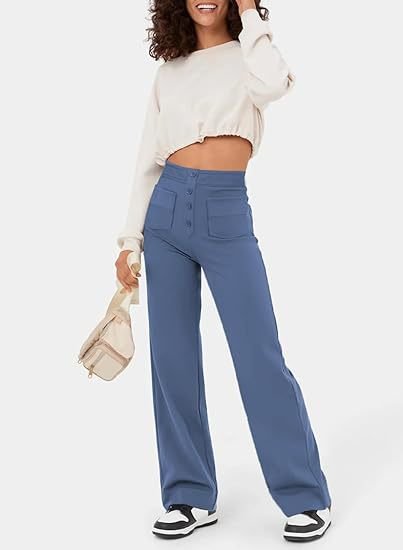Dames Wijde Pantalon Hoge Taille Met Knoopdetail Relaxed Fit Volledige Lengte Voor Iedere Gelegenheid