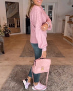 Hippe Cardigan Met Lantaarnmouwen Acryl Spandex Knopen