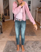 Hippe Cardigan Met Lantaarnmouwen Acryl Spandex Knopen