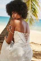Betoverde Maxi-jurk met Corset Veters en Bloemmotieven