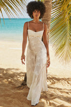 Betoverde Maxi-jurk met Corset Veters en Bloemmotieven