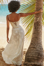Betoverde Maxi-jurk met Corset Veters en Bloemmotieven