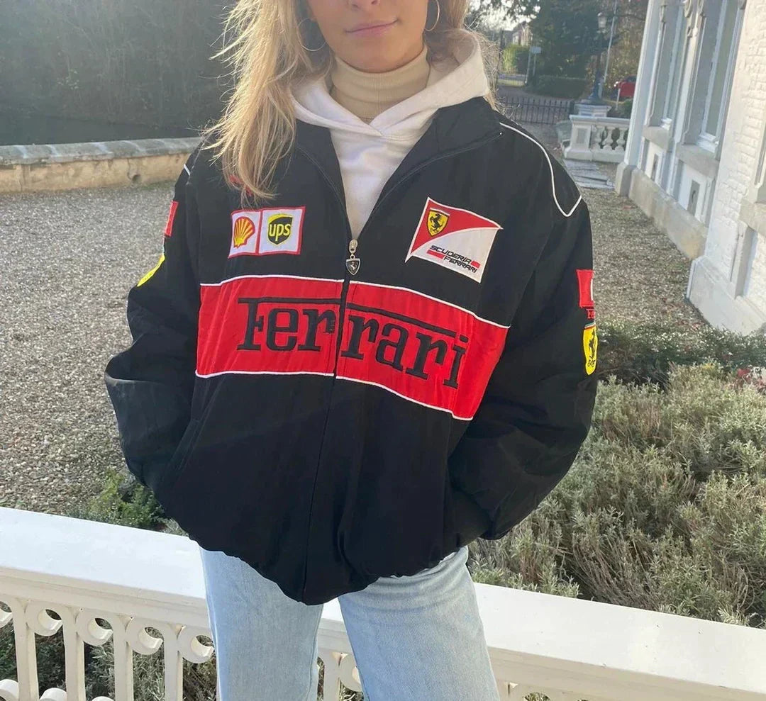 Vintage Ferrari Racer Jack voor Unisex met Sportieve Stijl en Duurzame Materialen voor Avontuurlijke Look